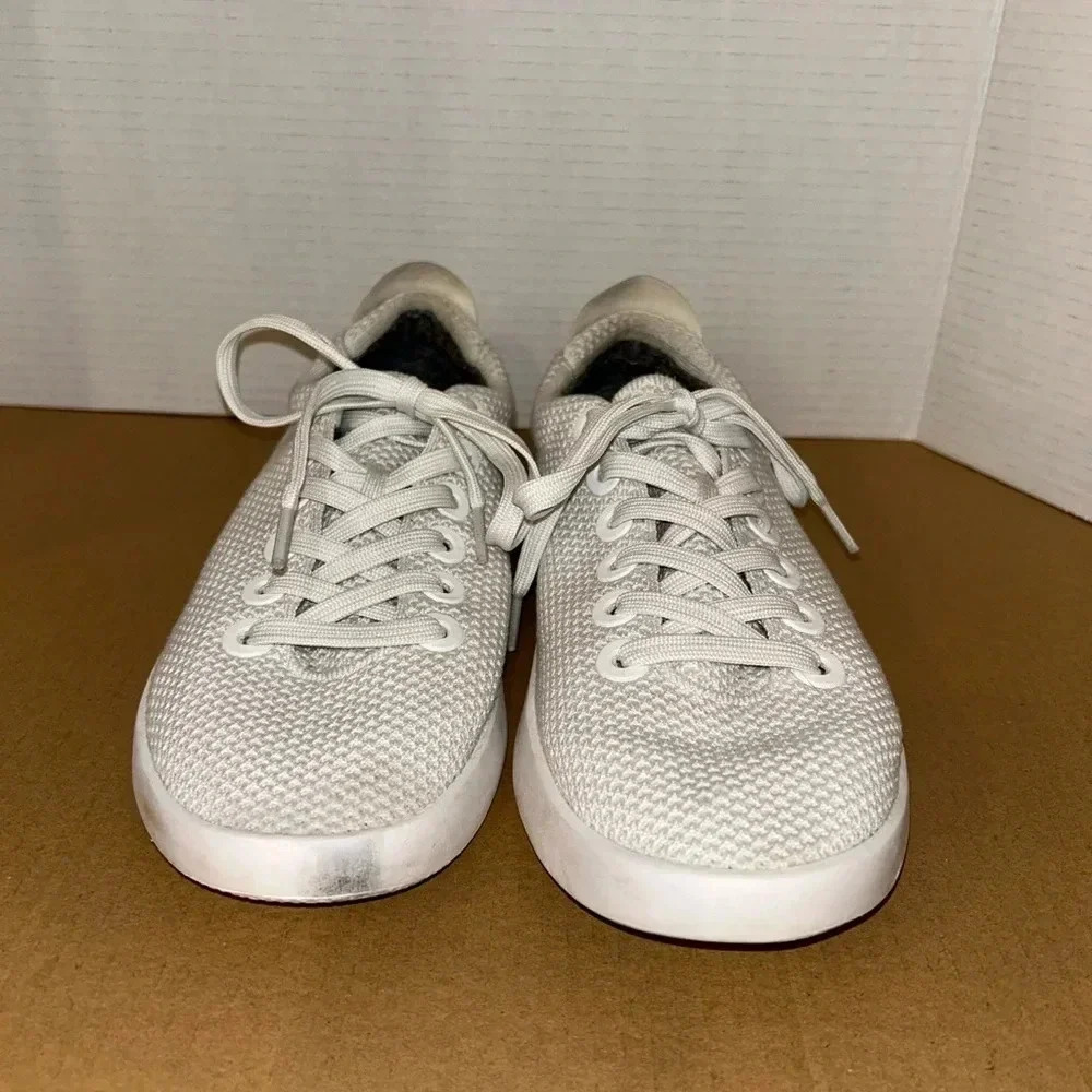 White knit AllBirds sneakers